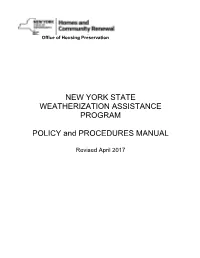 New York State Weatherization Assistance Program Policy and Procedures Manual