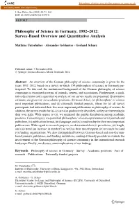 Philosophy of Science in Germany, 1992–2012: Survey-Based Overview and Quantitative Analysis