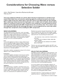 Considerations for Choosing Wave Versus Selective Solder