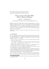Current Status of the IAU MDC Meteor Showers Database