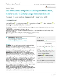 Cost-Effectiveness and Public Health Impact of RTS,S/AS01 Malaria Vaccine in Malawi, Using a Markov Static Model