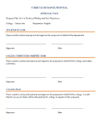 Curriculum Change Proposal Approval Page