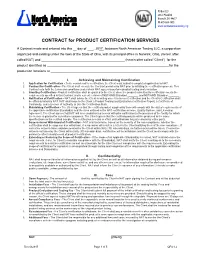 CONTRACT for PRODUCT CERTIFICATION SERVICES