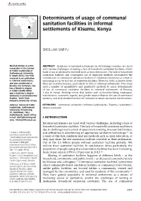 Determinants of Usage of Communal Sanitation Facilities in Informal Settlements of Kisumu, Kenya