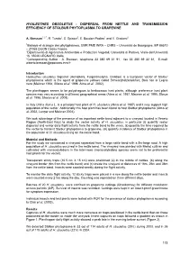 Hyalesthes Obsoletus : Dispersal from Nettle and Transmission Efficiency of Stolbur Phytoplasma to Grapevine