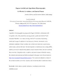 Eugene Garfield and the Algorithmic Historiography