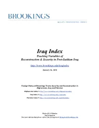 Iraq Index Tracking Variables of Reconstruction & Security in Post-Saddam Iraq