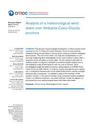 Analysis of a Meteorological Wind Event Over Verbania-Cusio-Ossola