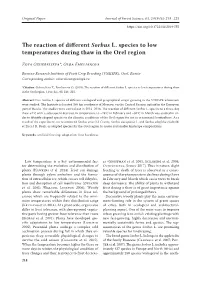 The Reaction of Different Sorbus L. Species to Low Temperatures During Thaw in the Orel Region