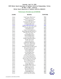 Performance Schedule (As of 02/18/20)