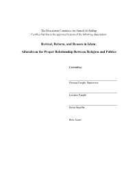 Revival, Reform, and Reason in Islam: Alfarabi on the Proper