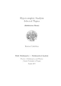 Hypercomplex Analysis Selected Topics