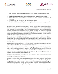 Max Life to Be 70:30 Joint Venture Between Max Financial Services and Axis Bank