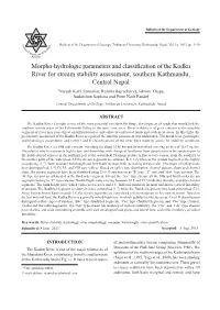 Morpho-Hydrologic Parameters and Classification of the Kodku River for Stream Stability Assessment, Southern Kathmandu, Central Nepal