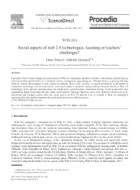 Social Aspects of Web 2.0 Technologies: Teaching Or Teachers' Challenges?