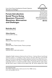 Forum Introduction: Social Theory Going Quantum-Theoretic?