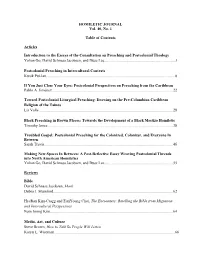 HOMILETIC JOURNAL Vol. 40, No. 1 Table of Contents Articles Introduction to the Essays of the Consultation on Preaching and Post