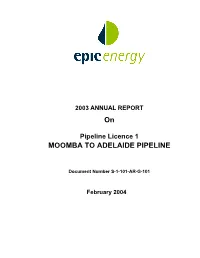On MOOMBA to ADELAIDE PIPELINE