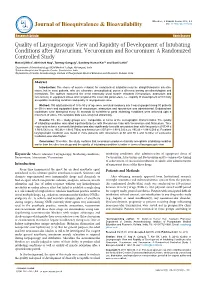 Quality of Laryngoscopic View and Rapidity of Development Of
