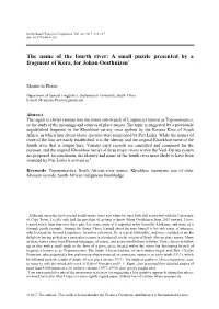 The Name of the Fourth River: a Small Puzzle Presented by a Fragment of Kora, for Johan Oosthuizen1