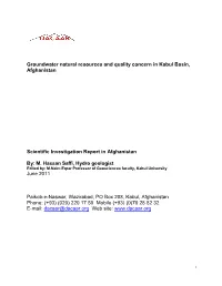 Groundwater Natural Resources and Quality Concern in Kabul Basin, Afghanistan