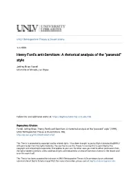 Henry Ford's Anti-Semitism: a Rhetorical Analysis of the "Paranoid" Style