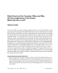 Robin Hood and the Crusades: When and Why Did the Longbowman of the People Mount up Like a Lord?