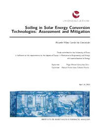 Soiling in Solar Energy Conversion Technologies: Assessment and Mitigation