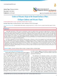 Craters of Volcanic Origin at the Ground Surface of Mars (Collapse