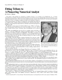 Fitting Tribute to a Pioneering Numerical Analyst by Nicholas J