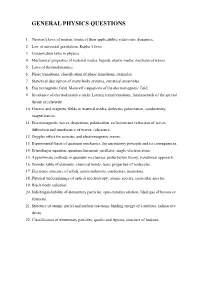 General Physics Questions