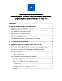 Human Rights Watch Comments on the National Standards to Prevent, Detect, and Respond to Prison Rape, Proposed by the Department of Justice on Feb 3, 2011