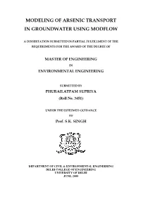 Modeling of Arsenic Transport in Groundwater Using Modflow