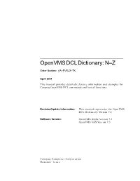 Openvms DCL Dictionary: N–Z