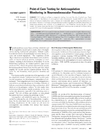 Point-Of-Care Testing for Anticoagulation Monitoring In
