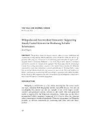 Wikipedia and Intermediary Immunity: Supporting Sturdy Crowd Systems for Producing Reliable Information Jacob Rogers Abstract