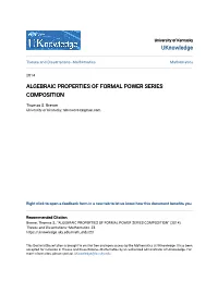 Algebraic Properties of Formal Power Series Composition