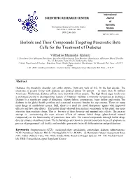 Herbals and Their Compounds Targeting Pancreatic Beta Cells for the Treatment of Diabetes