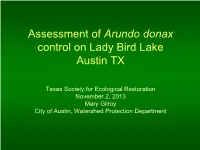 Assessment of Arundo Donax Control on Lady Bird Lake, Austin TX