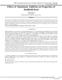 Effect of Aluminum Addition on Properties of Hadfield Steel (IJSTE/ Volume 4 / Issue 11 / 009)