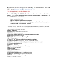 Overview of the 2019 ICD-10 Codes for Infectious and Parasitic Diseases