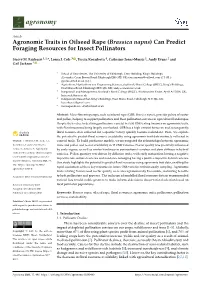 Agronomic Traits in Oilseed Rape (Brassica Napus) Can Predict Foraging Resources for Insect Pollinators