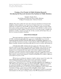Forging a New Frontier in Public Relations Research: Introducing the Research Journal of the Institute for Public Relations