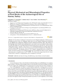 Physical–Mechanical and Mineralogical Properties of Fired Bricks of the Archaeological Site of Harran, Turkey