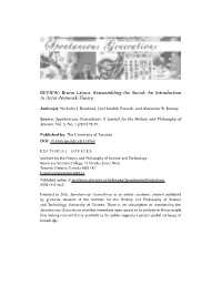REVIEW: Bruno Latour. Reassembling the Social: an Introduction to Actor-Network-Theory
