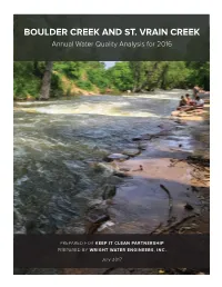 BOULDER CREEK and ST. VRAIN CREEK Annual Water Quality Analysis for 2016