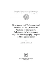 Development of Techniques and Methods for the Quantitative Analysis of Endogenous Substances by Microcolumn Liquid Chromatography Coupled to Mass Spectrometry