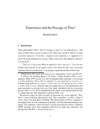 Experience and the Passage of Time∗