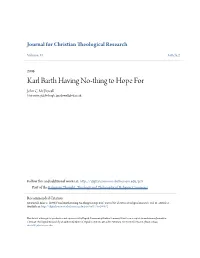Karl Barth Having No-Thing to Hope for John C