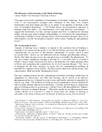 The Relevance of Hermeneutics to the Study of Ideology Lammi, Walter (The American University in Cairo)